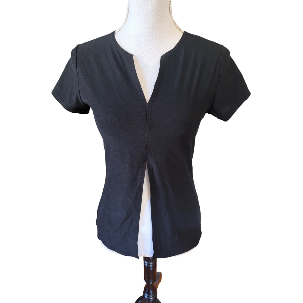 Vintage 80s Divine USA Black Split Front Top Small Goth Indie Dark Retro RARE